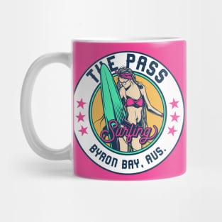 Retro Surfer Babe Badge The Pass Byron Bay Australia Mug